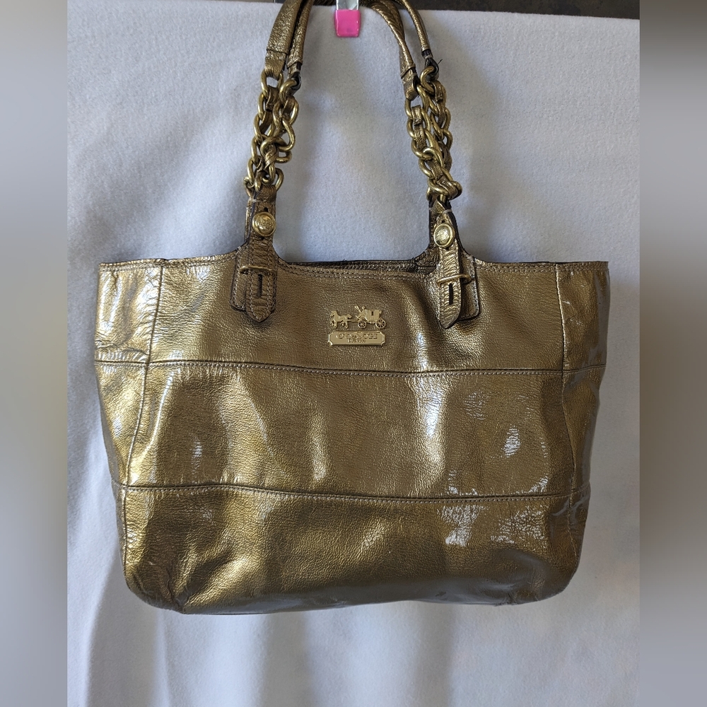 COACH Madison Tribeca Metallic Gold Leather Patent Chain Strap Purse RARE 15373